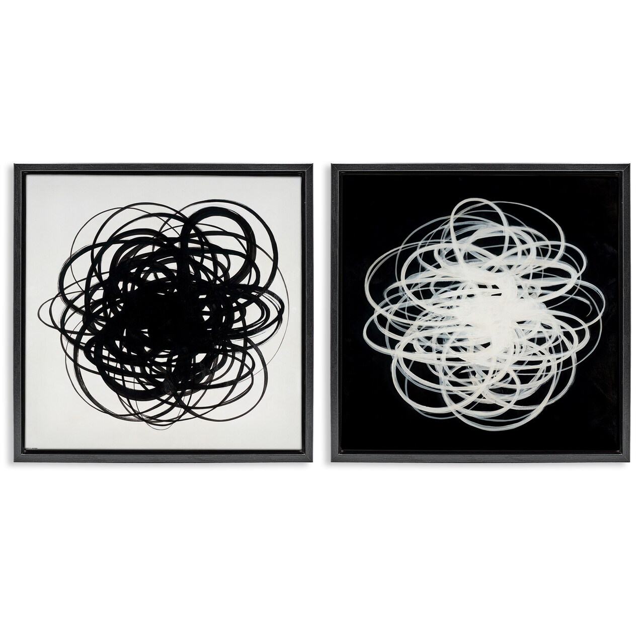 Stupell Industries Black & White Tangled Lines 2 pc Framed Floater Canvas Wall Art Set Design by Haxton